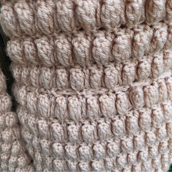 Vintage chunky knit sweater duster coat pale peach bell sleeves XS S - Picture 9 of 15